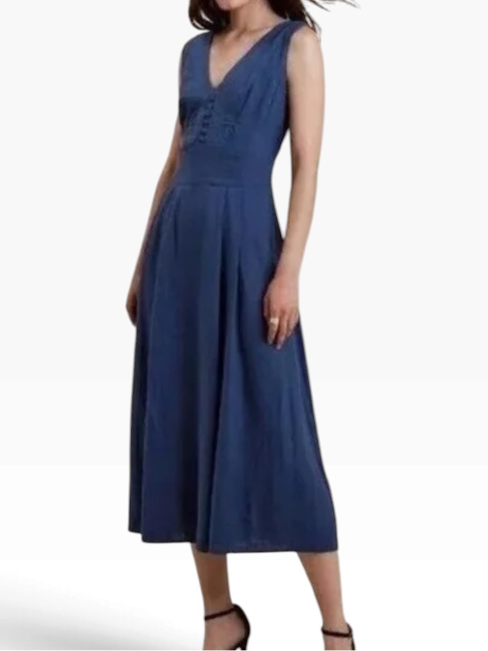 Banana Republic Factory Navy Blue Linen Blend V-Neck Sleeveless Midi Dress 6T